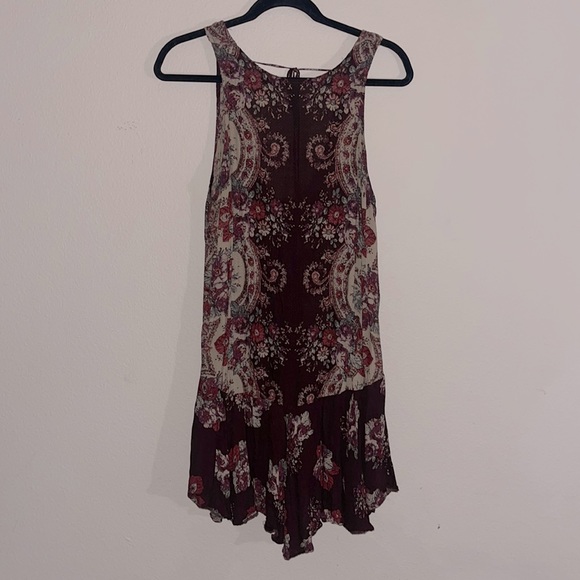 Free People Intimately Dobby Dot Slip Tunic/Mini Dress Sz. S Burgundy and Tan. - Picture 2 of 11